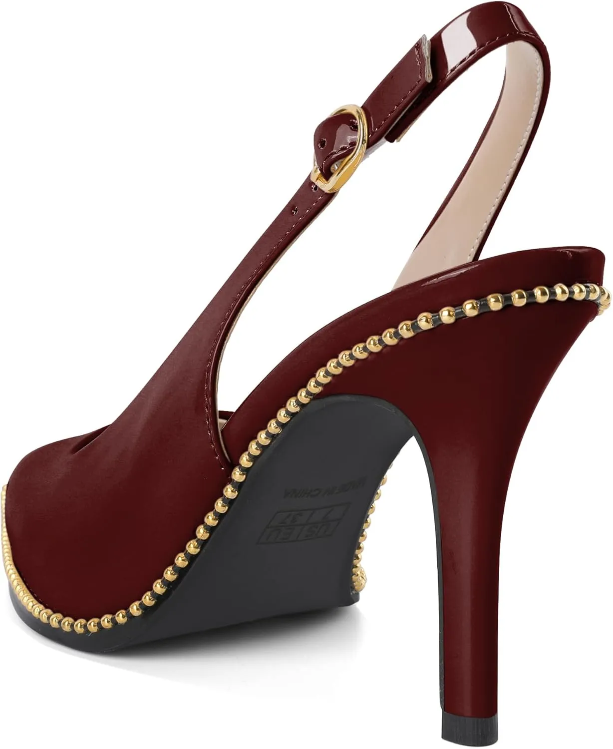 Joseywade Slingback Heels Women's Pointed Toe Stilettos High Heel Pumps Gold Beaded Dress Shoes