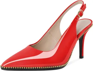 Joseywade Slingback Heels Women's Pointed Toe Stilettos High Heel Pumps Gold Beaded Dress Shoes
