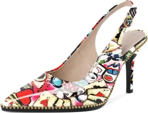 Joseywade Slingback Heels Women's Pointed Toe Stilettos High Heel Pumps Gold Beaded Dress Shoes