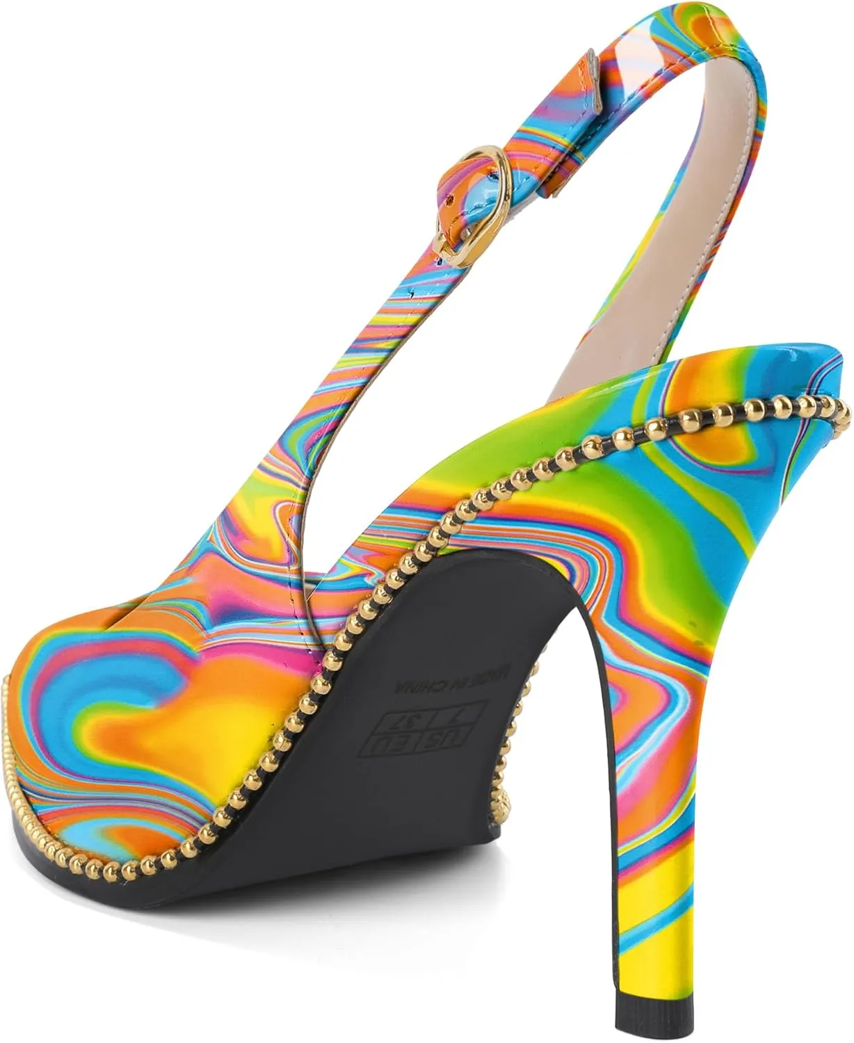 Joseywade Slingback Heels Women's Pointed Toe Stilettos High Heel Pumps Gold Beaded Dress Shoes