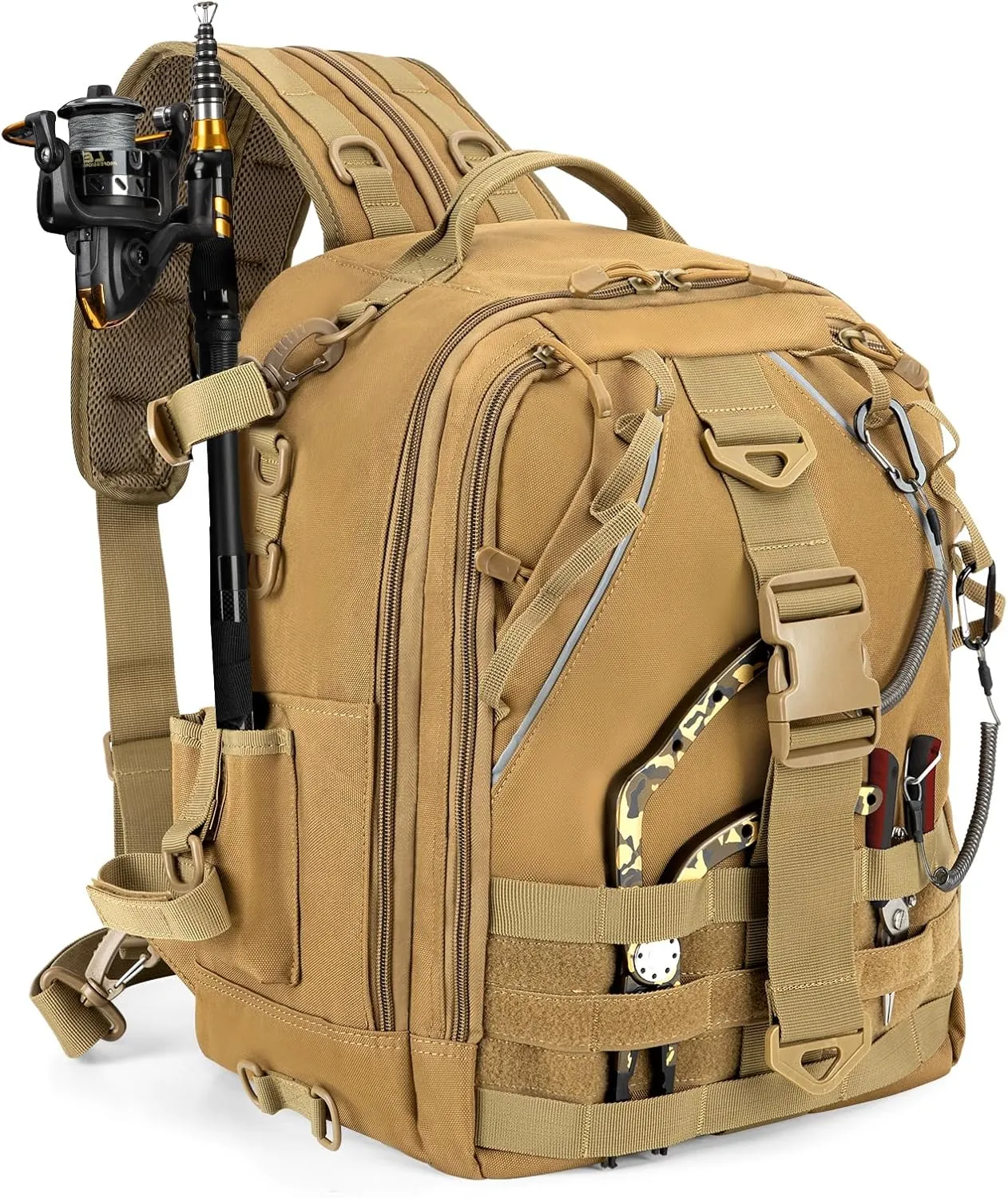 Jueachy Fishing Tackle Backpack: Water-Resistant Fishing Backpack with Rod Holder Fishing Shoulder Storage Bags