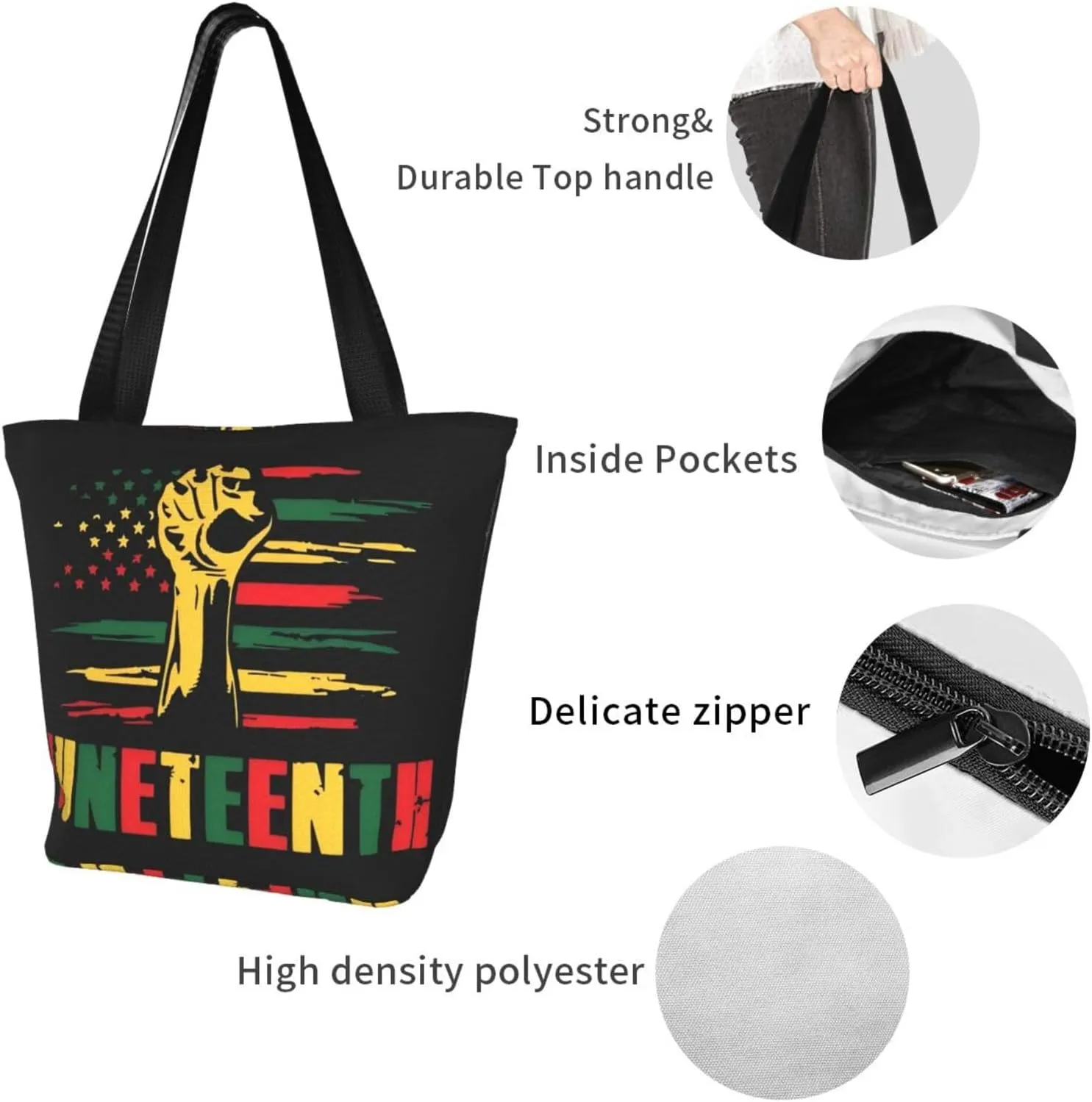 Juneteenth Black History Month American Flag Women's Tote Bag Lightweight Shopping Handbag Travel Shoulder Bag