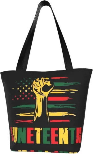 Juneteenth Black History Month American Flag Women's Tote Bag Lightweight Shopping Handbag Travel Shoulder Bag