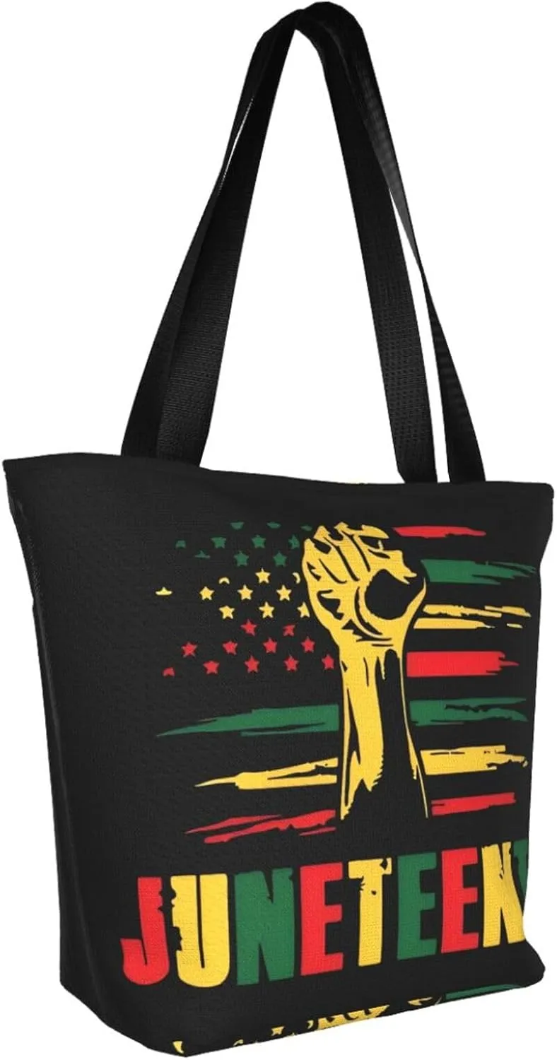 Juneteenth Black History Month American Flag Women's Tote Bag Lightweight Shopping Handbag Travel Shoulder Bag