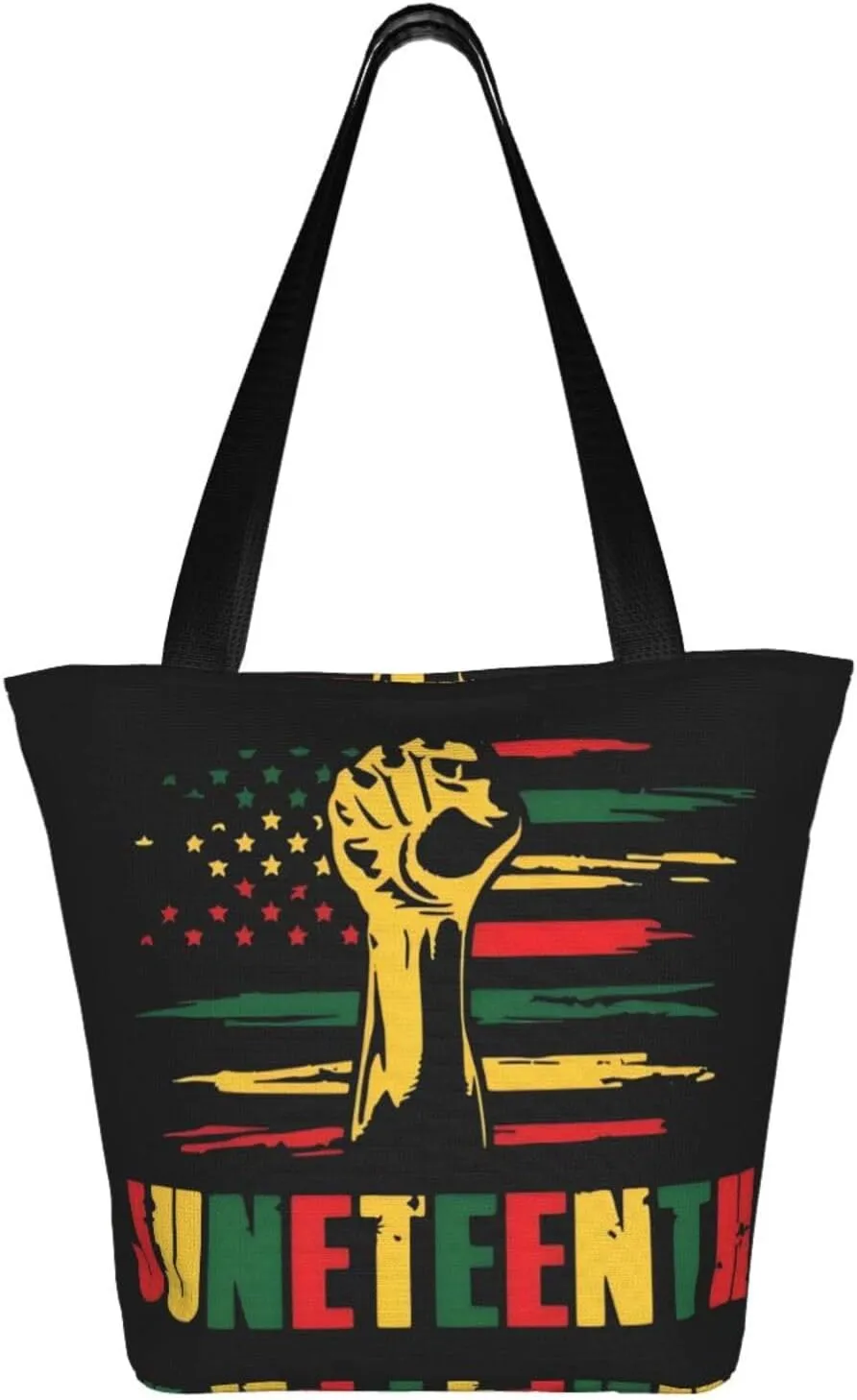 Juneteenth Black History Month American Flag Women's Tote Bag Lightweight Shopping Handbag Travel Shoulder Bag