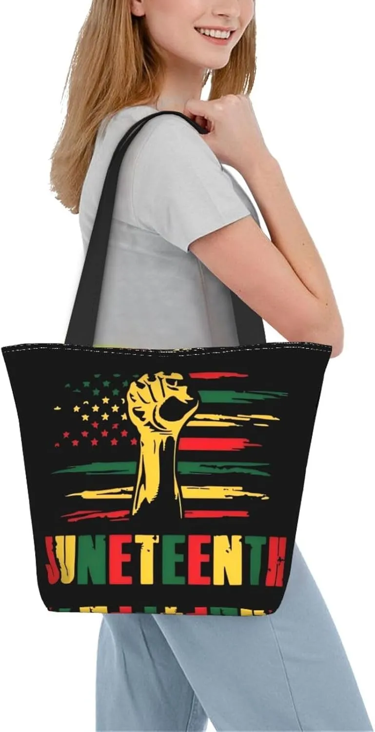 Juneteenth Black History Month American Flag Women's Tote Bag Lightweight Shopping Handbag Travel Shoulder Bag