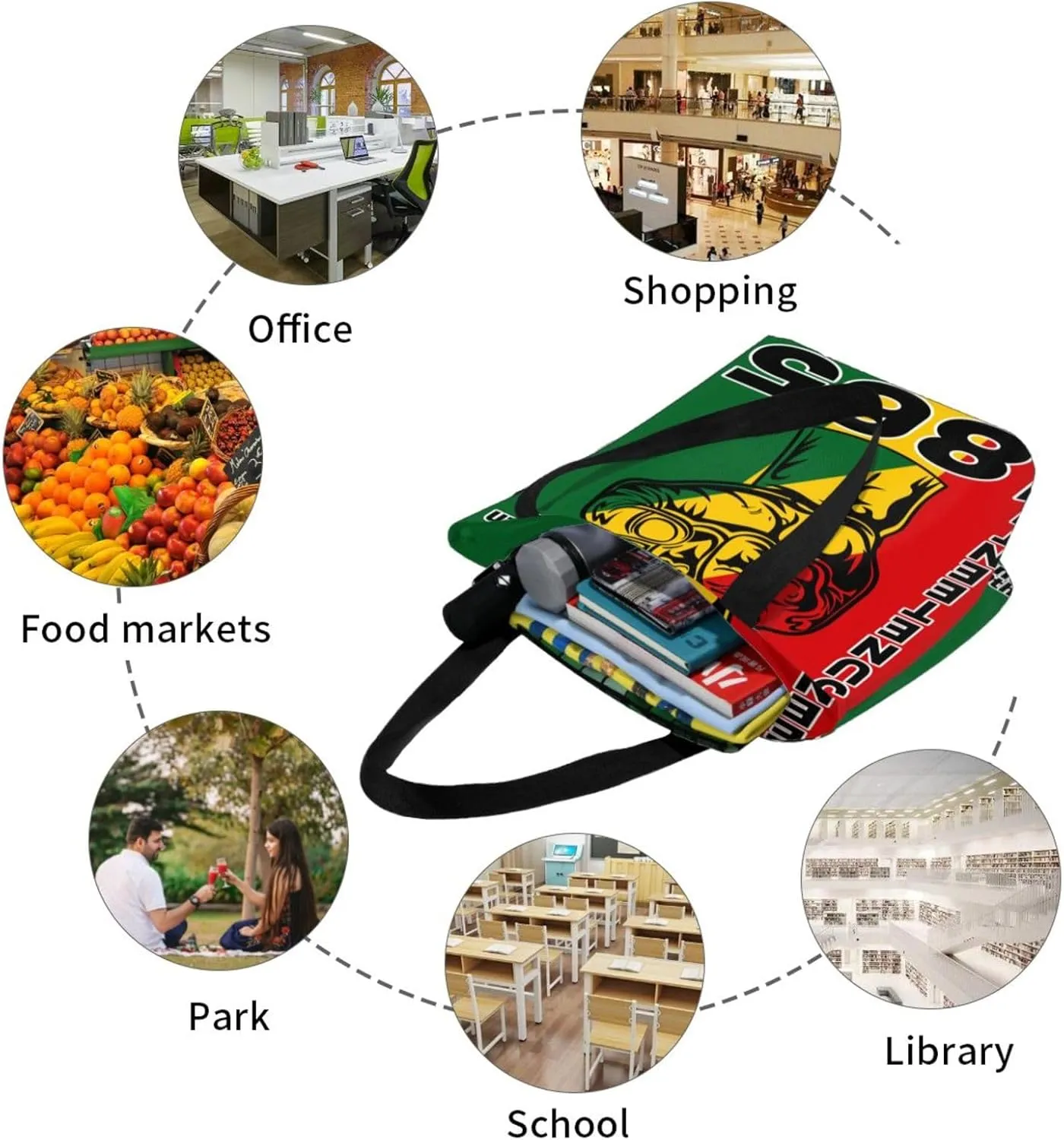 Juneteenth Black Month Lip Kiss Sunflower Women's Tote Bag Lightweight Shopping Handbag Travel Shoulder Bag