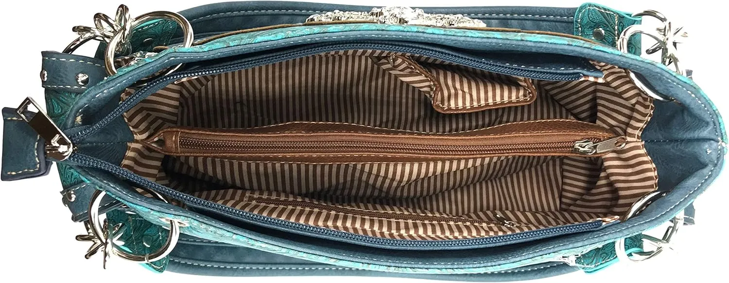 Justin West Embroidery Floral 2 Corinthians 12:9 Bible Verse Rhinestone Tote Shoulder Concealed Carry Handbag Messenger Purse