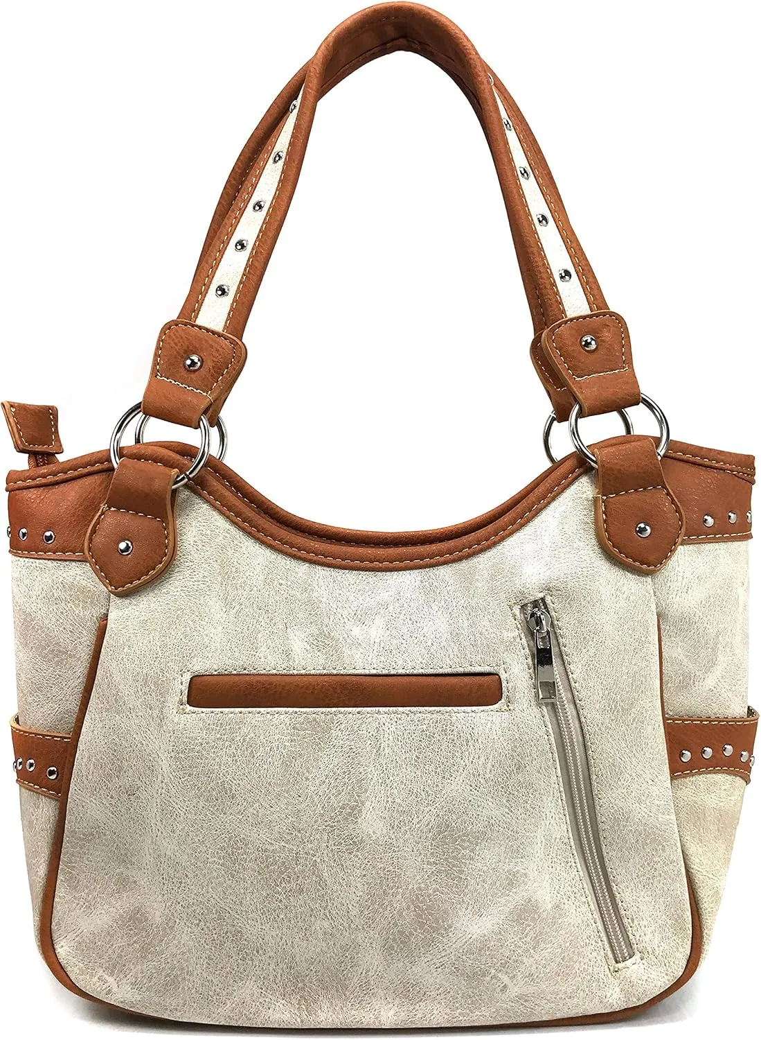 Justin West Tooled Leather Laser Cut Turquoise Rhinestone Cross Concho Studded Shoulder Tote Handbag Purse