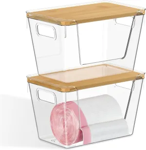 JYPS Stackable Storage Trash Bag Holder With Bamboo Lid,Match 13/30/33  Gallon Extra Large Trash Bag,Upgrade Garbage Bag Dispenser,Pantry Organizers and Storage Under Sink Organizer