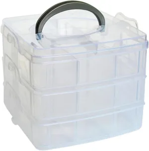 Kamay's 3-Tier Transparent Stackable Adjustable Compartment Slot Plastic Craft Storage Box Organizer Snap-lock Tray Container 3 Sizes 4 Candy Colors Available (Medium 18 Compartment, White)