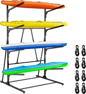 Kayak Racks for Outdoor Storage, Kayak Storage Rack, 4 Tier Adjustable Freestanding Kayak Rack Holder for Paddleboard Surfboard SUP
