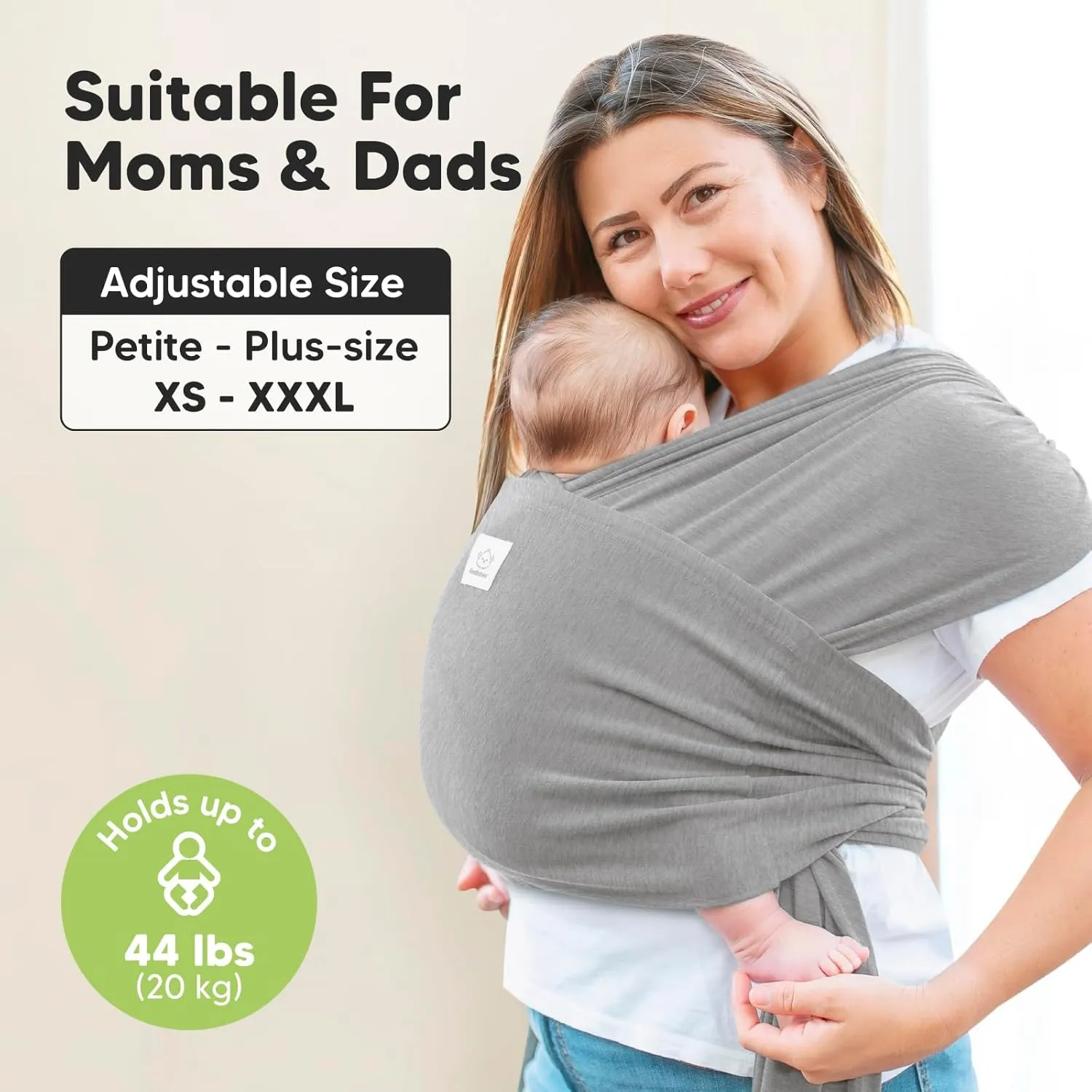 KeaBabies Baby Wrap Carrier Ring Sling - Easy to Wear, Adjustable D-Lite Baby Carrier Newborn to Toddler, Infant Carrying Shirt, Hands Free Bonding, Breathable Fabric Wearing Wrap (Classic Gray)
