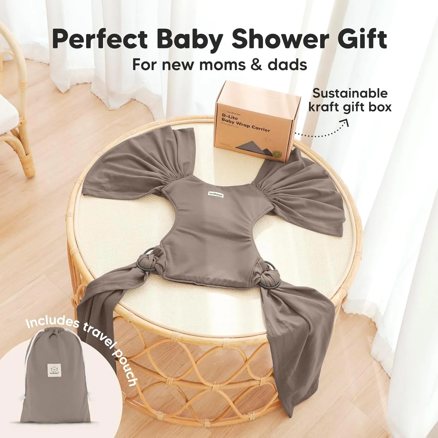 KeaBabies Baby Wrap Carrier Ring Sling - Easy to Wear, Adjustable D-Lite Baby Carrier Newborn to Toddler, Infant Carrying Shirt, Hands Free Bonding, Breathable Fabric Wearing Wrap (Copper Gray)