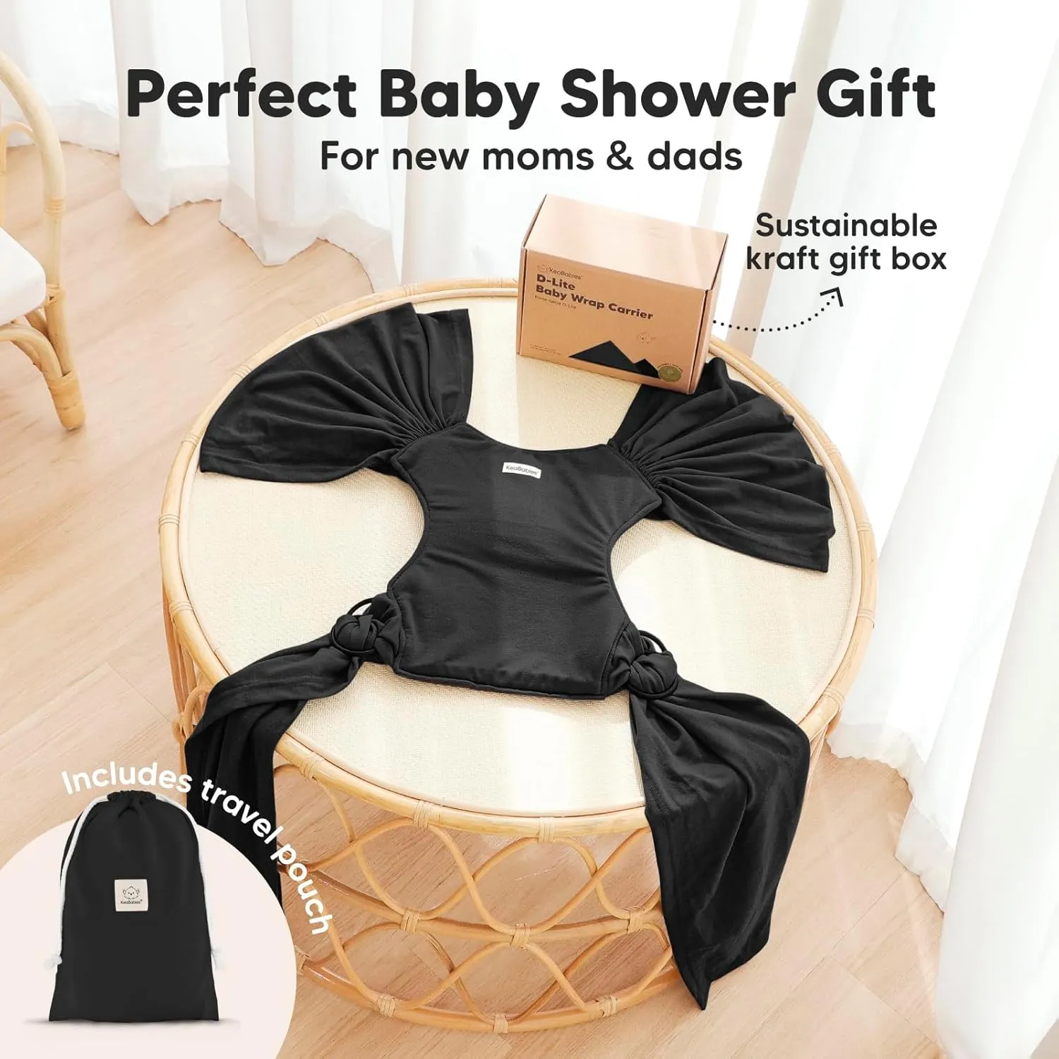 KeaBabies Baby Wrap Carrier Ring Sling - Easy to Wear, Adjustable D-Lite Baby Carrier Newborn to Toddler, Infant Carrying Shirt, Hands Free Bonding, Breathable Fabric Wearing Wrap (Trendy Black)