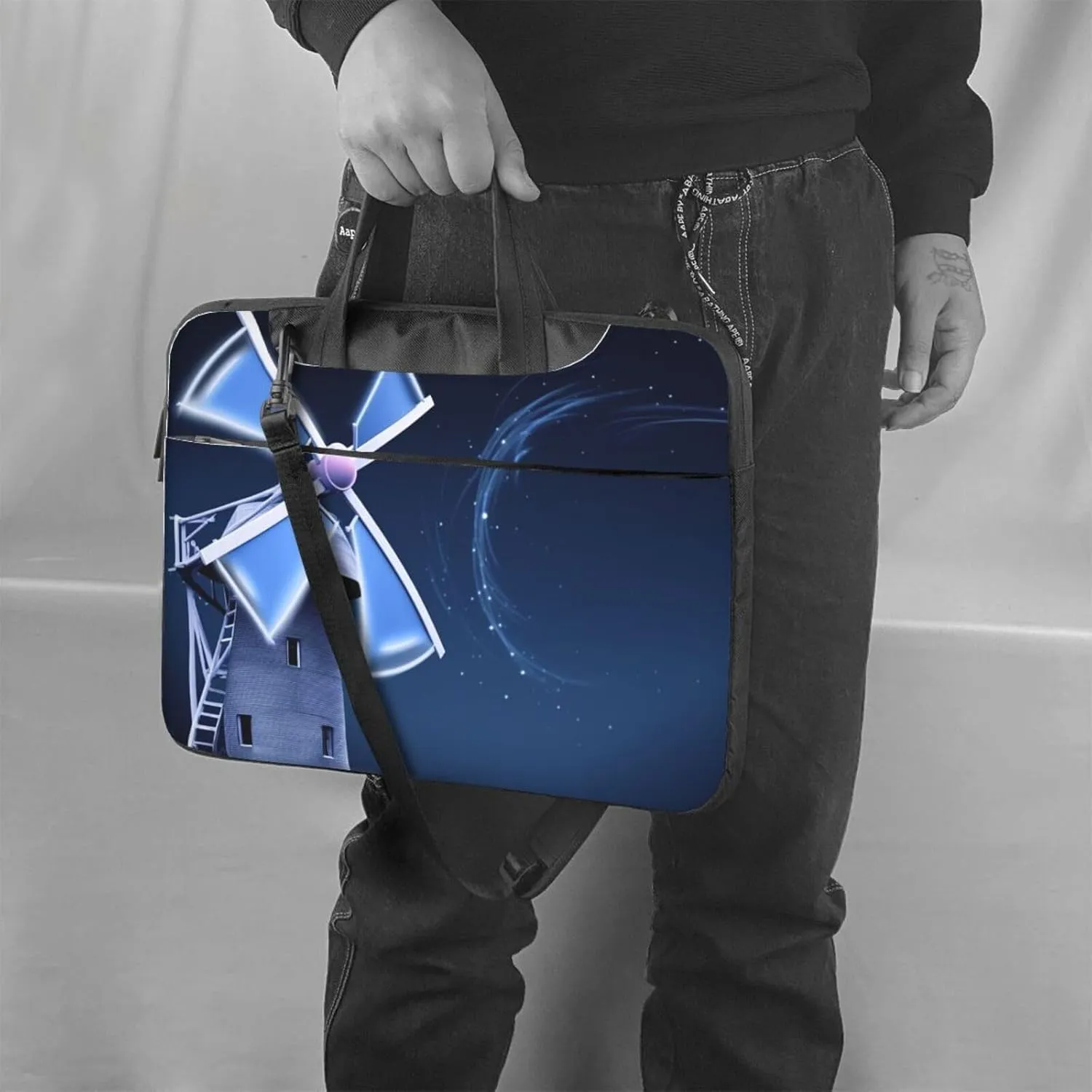 KHiry Laptop Shoulder Bag Laptop Bag Computer Bag Windmill Blue Messenger Bag for Unisex
