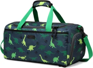 Kids Duffle Bag,VASCHY Travel Bag for Toddler Children Boys Water Resistant Overnight Duffel Ballet Dance Sport Carry On Weekender Bag with Shoes Compartment Dry Wet Pocket Green Dinosaur