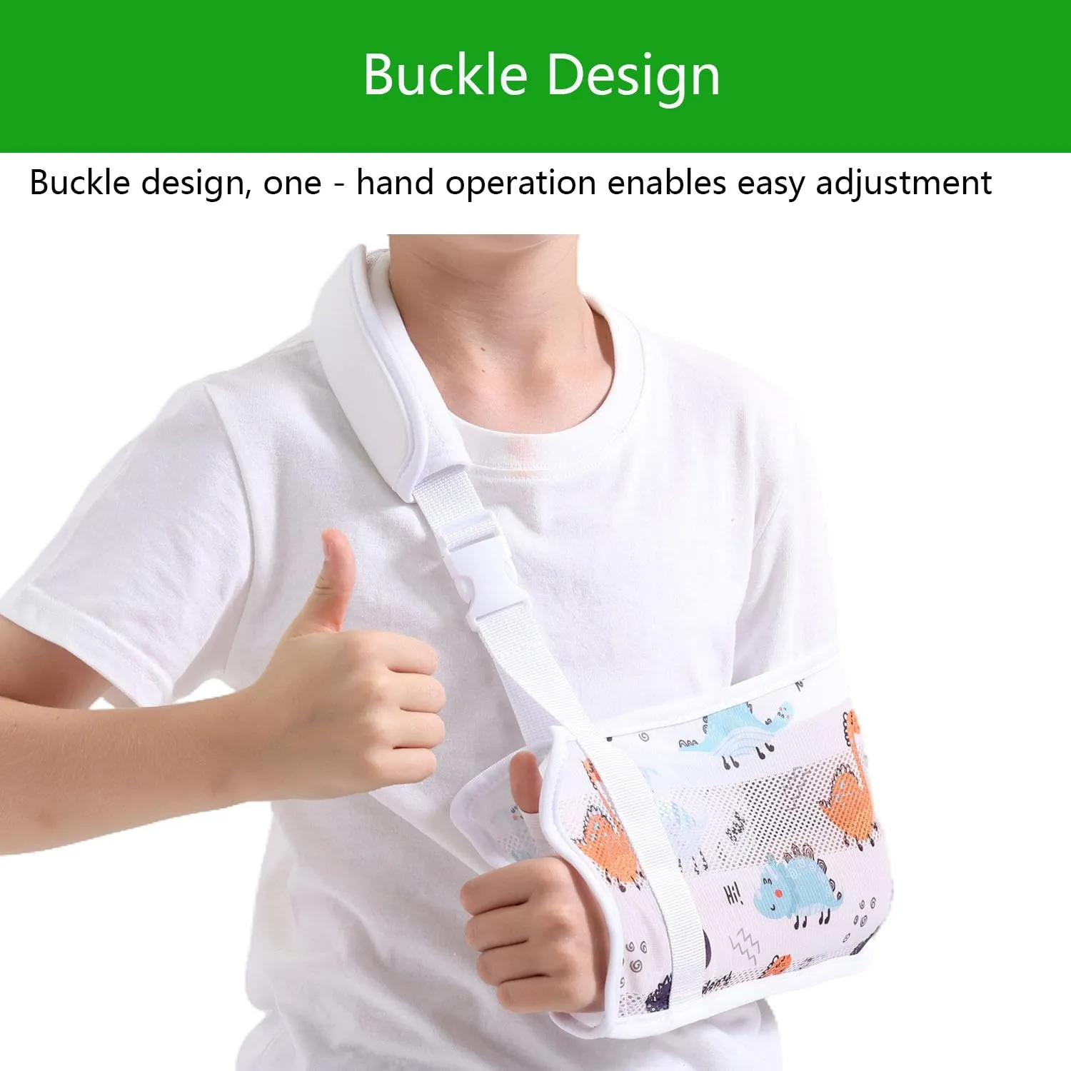 Kids Mesh Arm Sling for Injured Arms | Adjustable & Comfortable Shoulder Support | Dinosaur Design | Youth Injury Recovery Brace (Dinosaur, Large)
