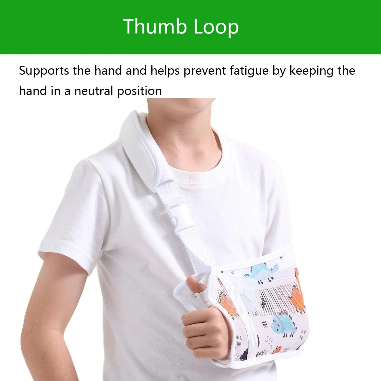 Kids Mesh Arm Sling for Injured Arms | Adjustable & Comfortable Shoulder Support | Dinosaur Design | Youth Injury Recovery Brace (Dinosaur, Large)