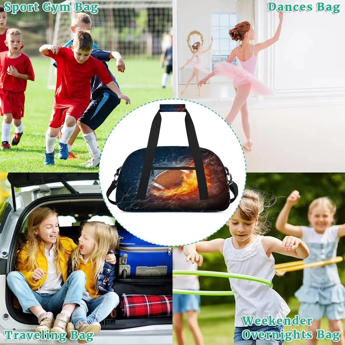 Kids Overnight Duffel Bags American Football Travel Sports Gym Bags for Boy Weekender Sleepover Bag Waterproof Carry on Tote Bag