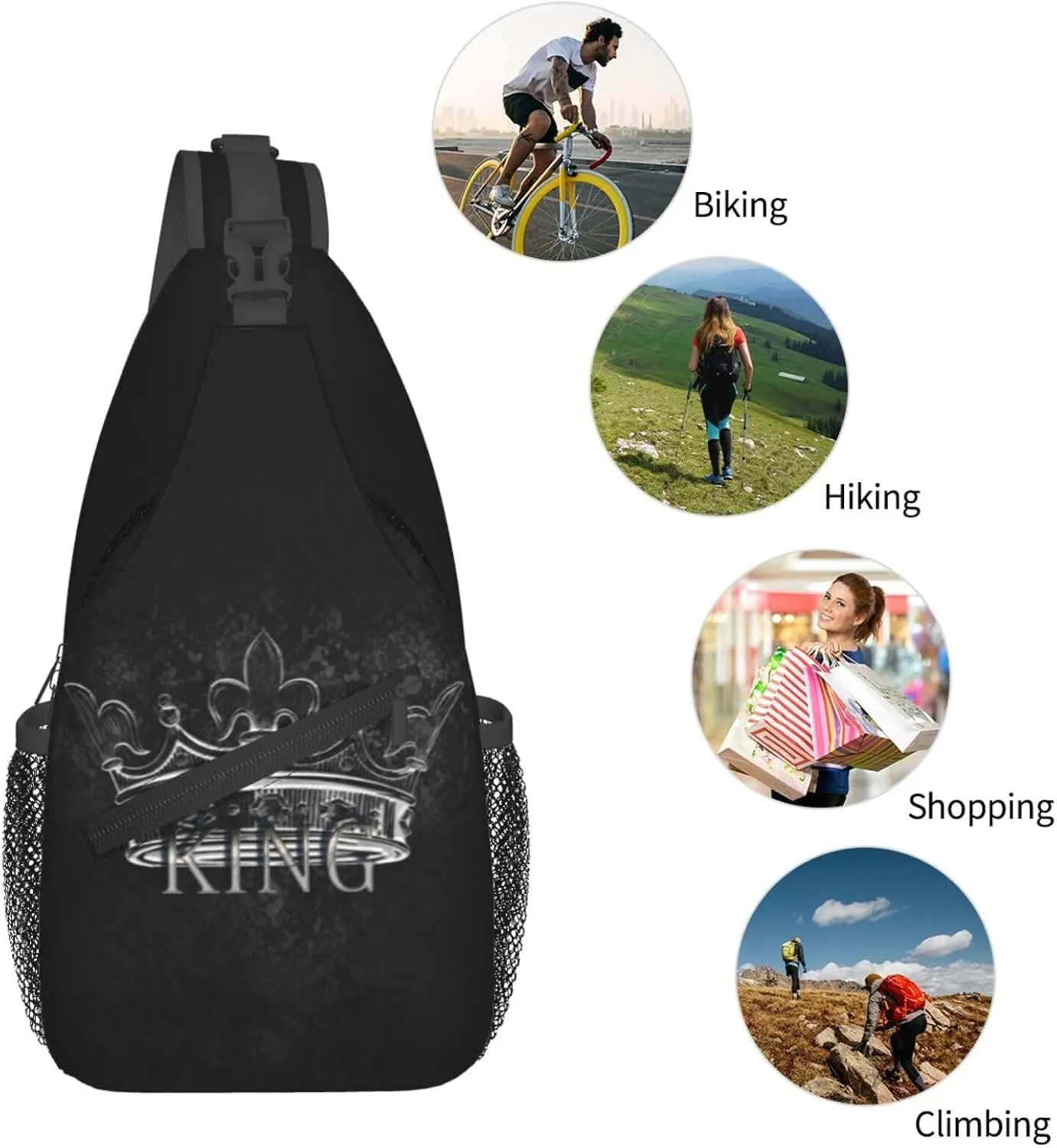 King Shoulder Bag Cool Sling Backpack Daypack Casual Bag Mens Backpack Bag for Outdoor