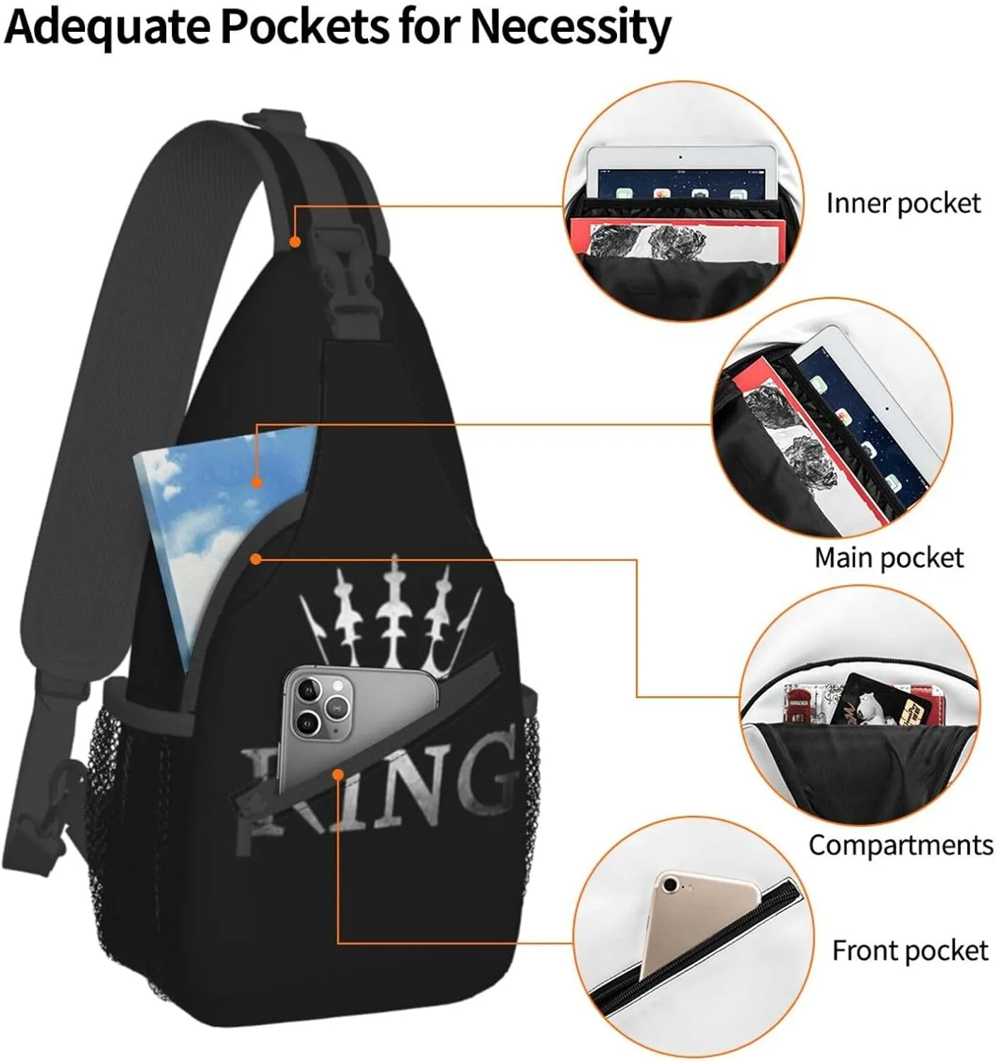 King Shoulder Bag Lion Sling Backpack Daypack Casual Backpack Hiking Bag Men Backpack Bag