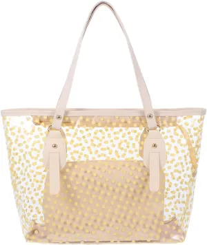 Kisangel Clear Zippered Tote Bag with Dots Pattern for Women Transparent Beach Handbag with Inside Purse Bag Beige Versatile Clear Handbag for Shopping Work and Travel
