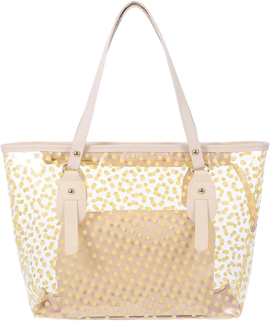 Kisangel Clear Zippered Tote Bag with Dots Pattern for Women Transparent Beach Handbag with Inside Purse Bag Beige Versatile Clear Handbag for Shopping Work and Travel
