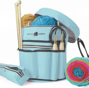 Knitting Bag, Angel Blue: 7 Pocket Yarn Bag, Knitting Tote, Yarn Storage, Crochet Tote…