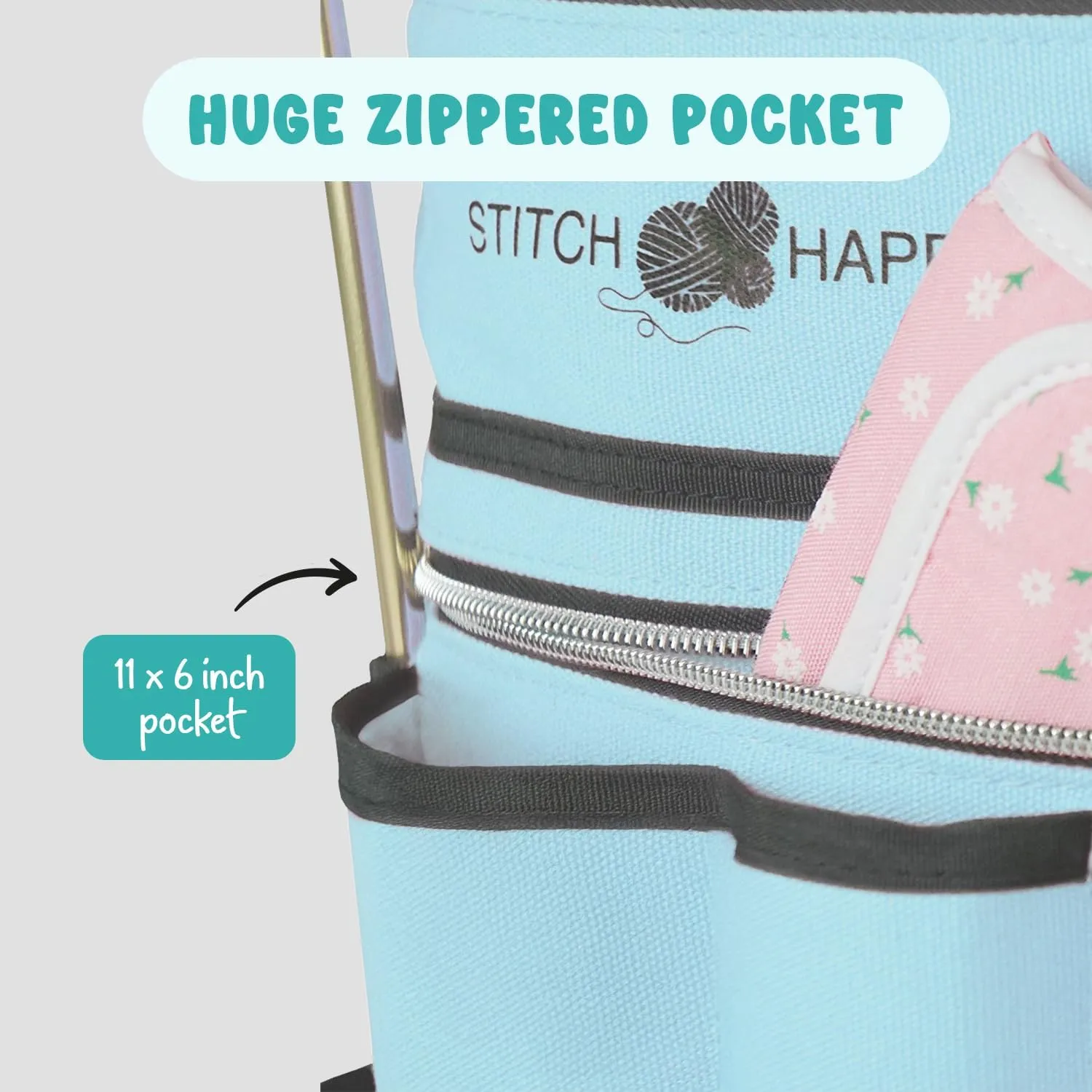 Knitting Bag, Angel Blue: 7 Pocket Yarn Bag, Knitting Tote, Yarn Storage, Crochet Tote…