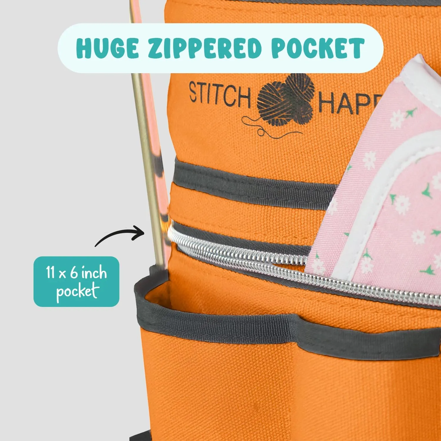 Knitting Bag (Orange): 7 Pocket Yarn Bag, Knitting Tote, or Crochet Storage