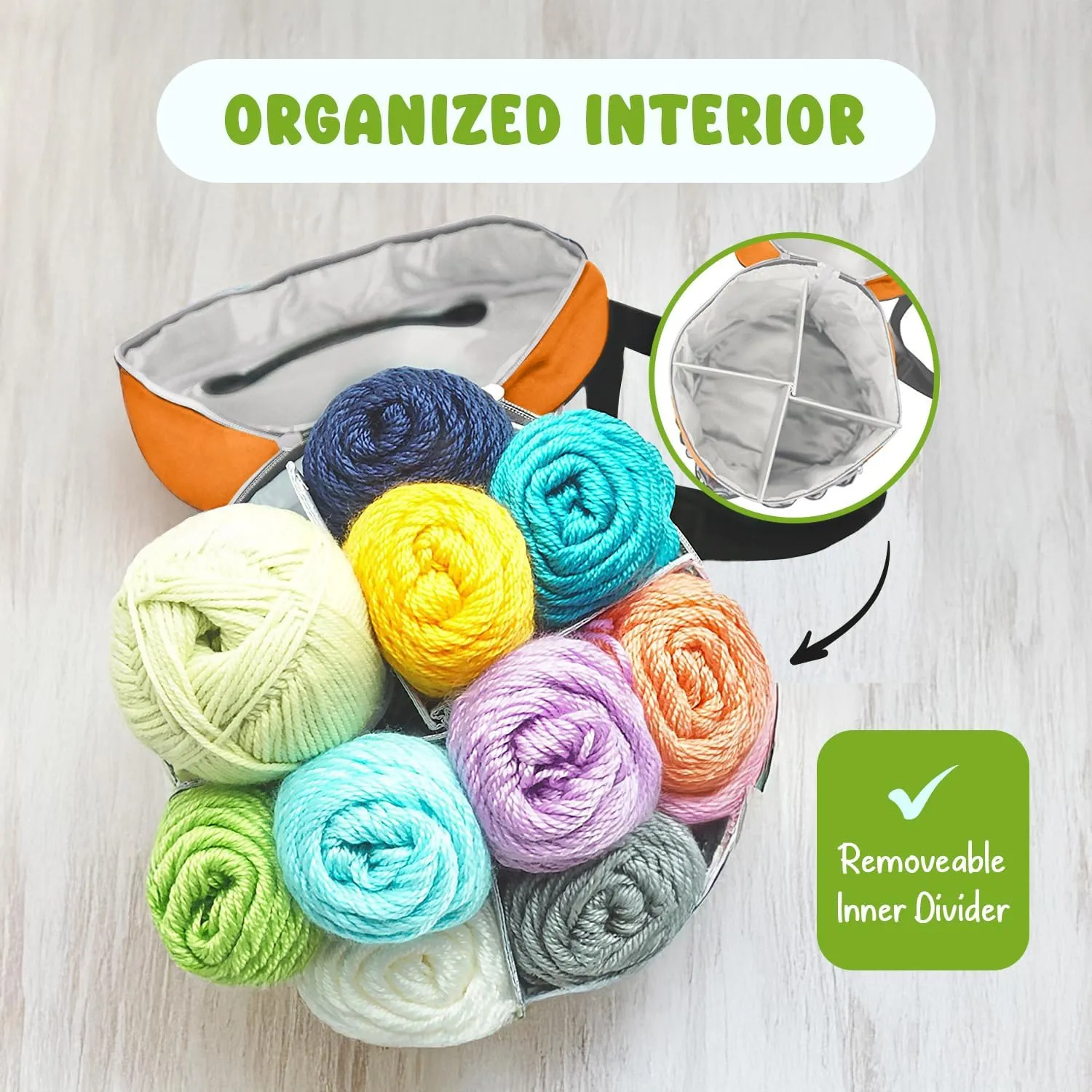 Knitting Bag (Orange): 7 Pocket Yarn Bag, Knitting Tote, or Crochet Storage