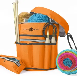 Knitting Bag (Orange): 7 Pocket Yarn Bag, Knitting Tote, or Crochet Storage