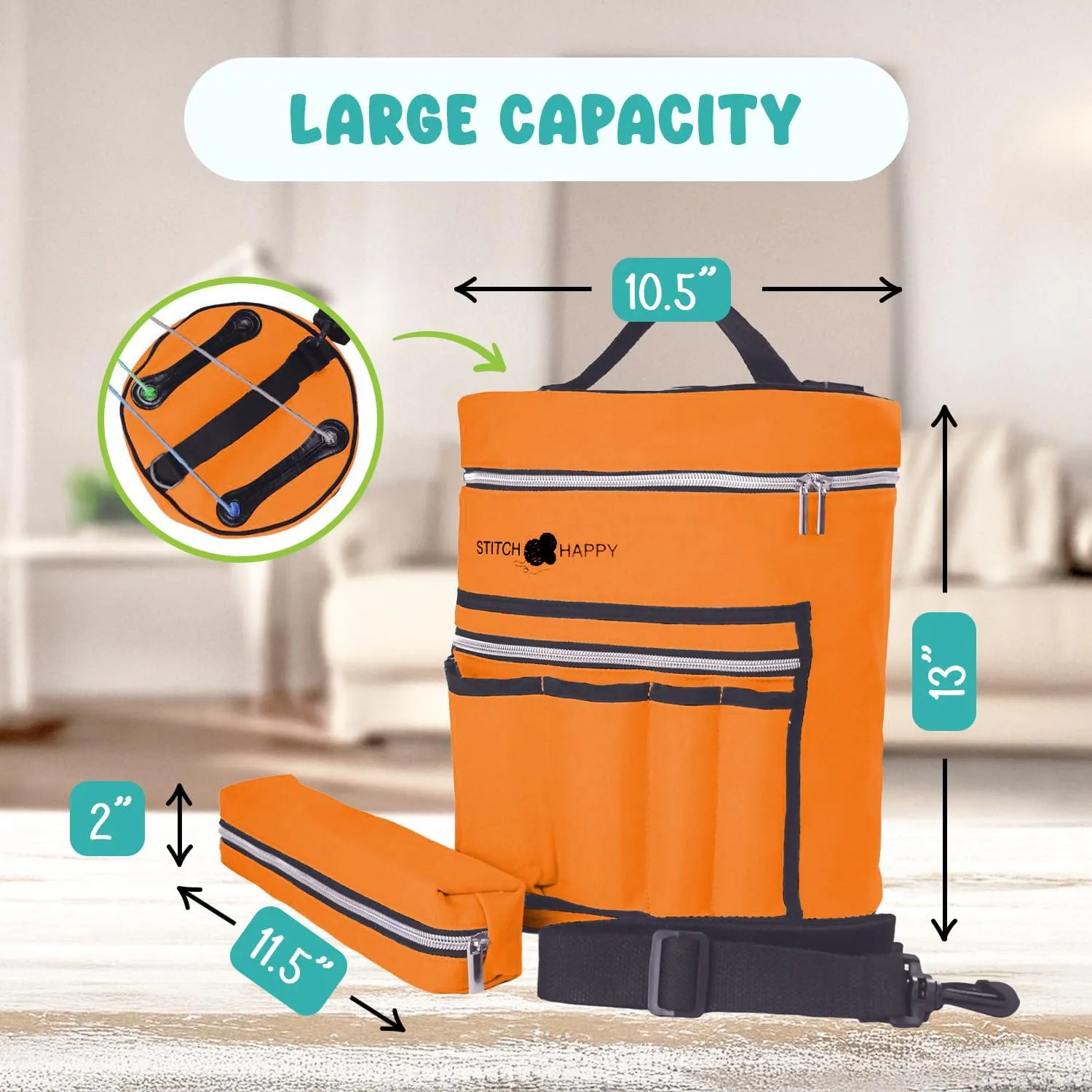 Knitting Bag (Orange): 7 Pocket Yarn Bag, Knitting Tote, or Crochet Storage