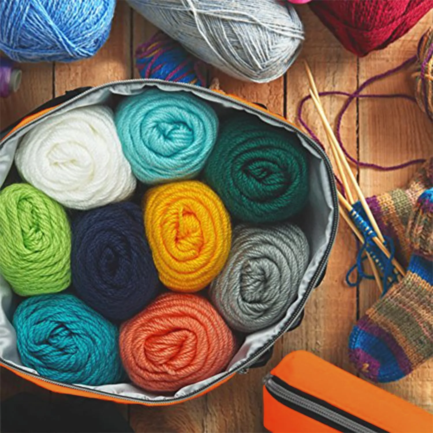 Knitting Bag (Orange): 7 Pocket Yarn Bag, Knitting Tote, or Crochet Storage