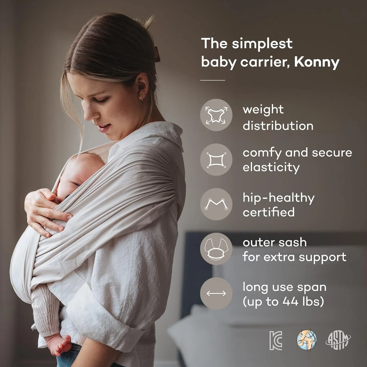 Konny Original Baby Carrier SoftBreeze Luxury Carrier Wrap, Easy to Wear Baby Wrap Carrier, Perfect Essentials Cloths for Newborn Babies up to 44 lbs, (Pink, 4XL)