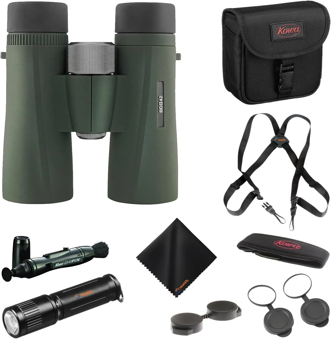 Kowa BD II XD Binocular - 8x42mm PROMINAR Roof Prism with Harness Strap, Flashlight, Lens Pen & Cleaning Cloth