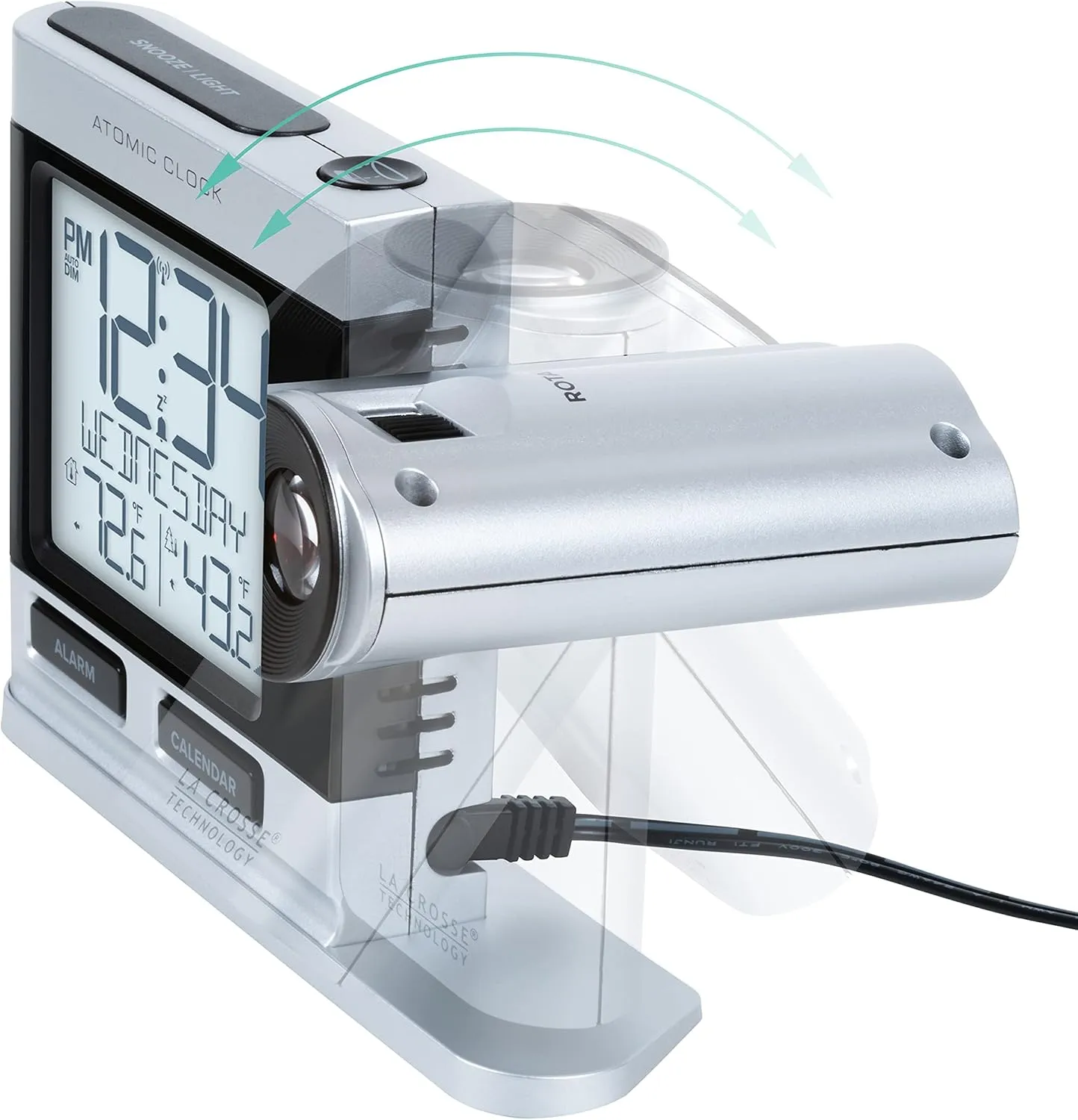 La Crosse Technology 616-12667-INT Silver Atomic Projection Alarm Clock with Temperature
