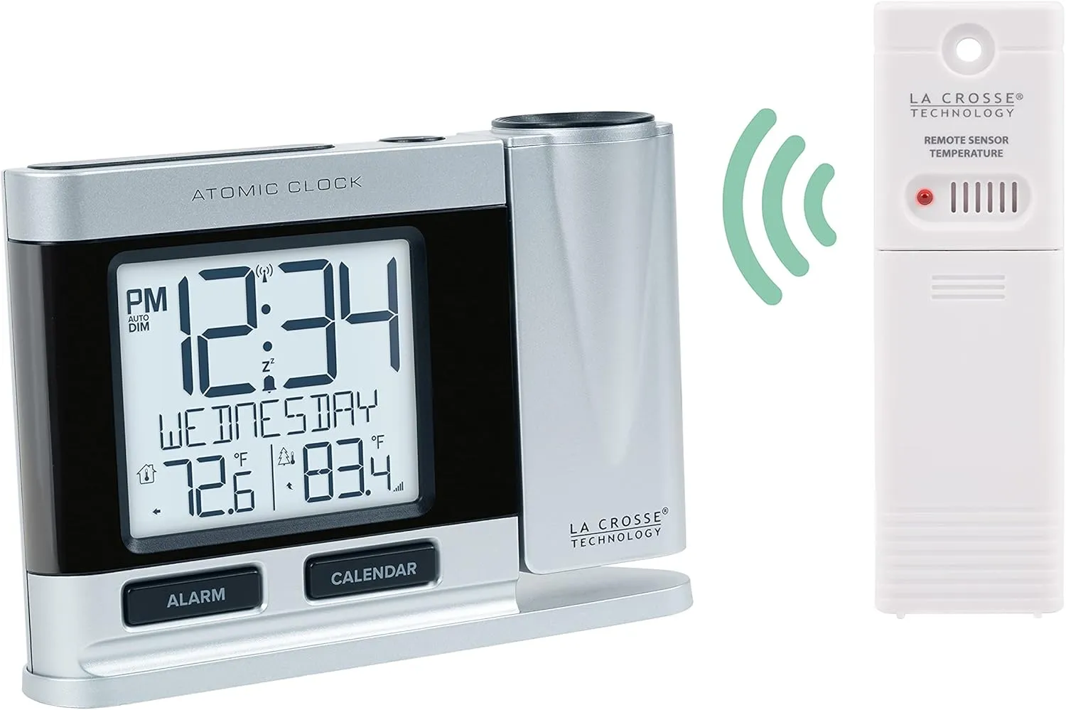 La Crosse Technology 616-12667-INT Silver Atomic Projection Alarm Clock with Temperature