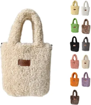 Lamb Wool Handbag Fuzzy Cute Autumn and Winter Fluffy Stylish Chroma Handbag Shoulder Bag Fuzzy Handbag