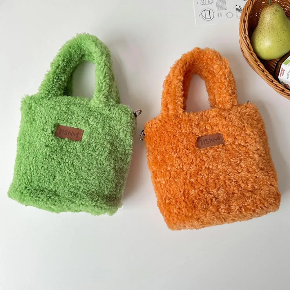 Lamb Wool Handbag Fuzzy Cute Autumn and Winter Fluffy Stylish Chroma Handbag Shoulder Bag Fuzzy Handbag