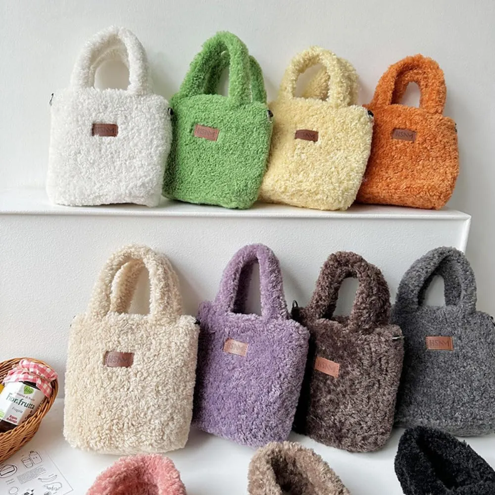 Lamb Wool Handbag Fuzzy Cute Autumn and Winter Fluffy Stylish Chroma Handbag Shoulder Bag Fuzzy Handbag