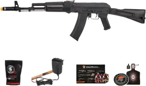Lancer Tactical AK-74M Series AEG Full Metal Airsoft Rifle 400 FPS with Foldable Stock (ETU Installed) with Charger and Battery Included(Black)