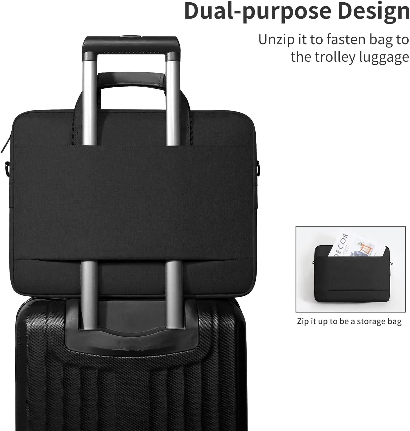 Laptop Shoulder Bag, 13-14-15-15.6-17.3 Inch Laptop/Tablet, Water-Repellent Fabric, Business for Men Women (17.3 inch, Black)