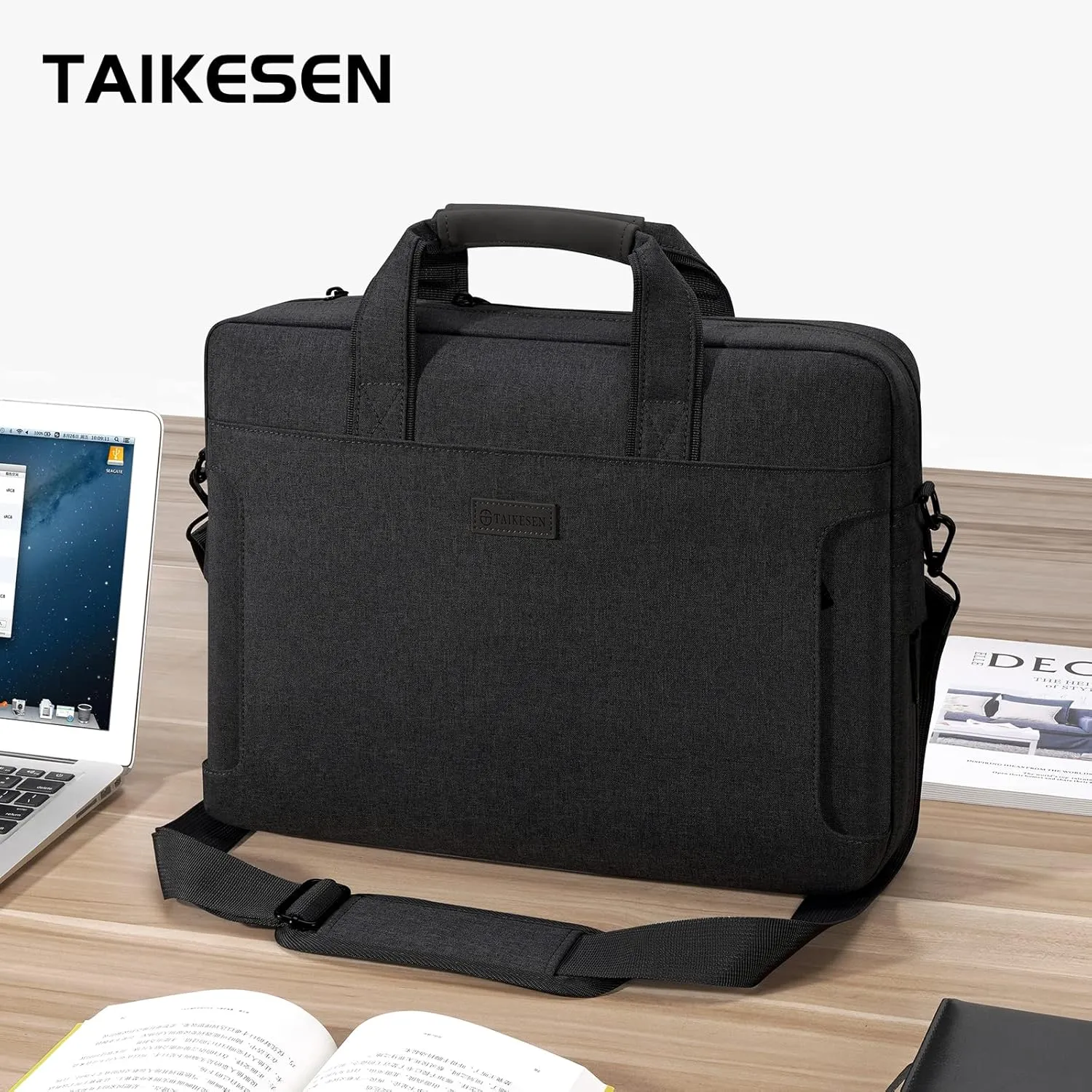 Laptop Shoulder Bag, 13-14-15-15.6-17.3 Inch Laptop/Tablet, Water-Repellent Fabric, Business for Men Women (17.3 inch, Black)