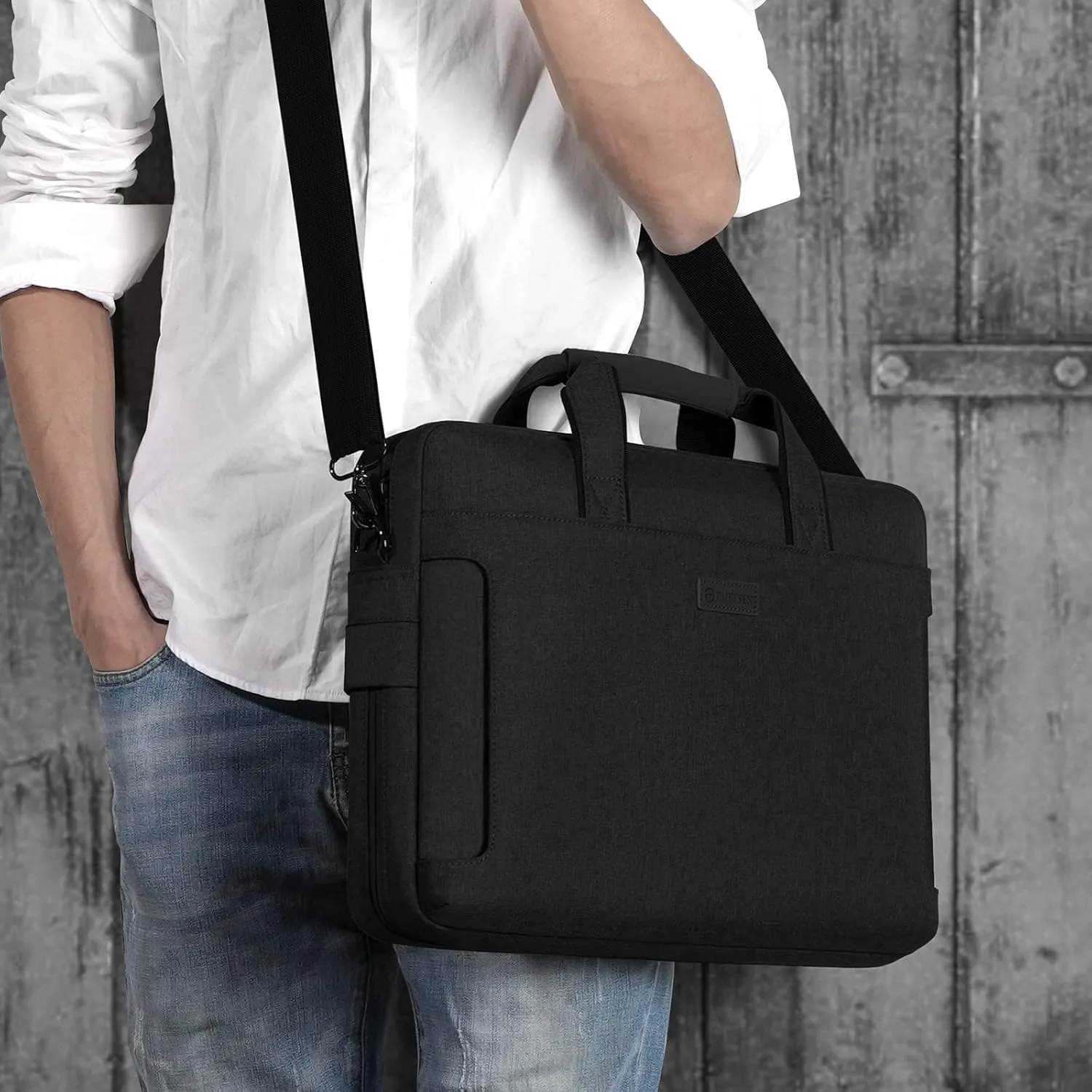 Laptop Shoulder Bag, 13-14-15-15.6-17.3 Inch Laptop/Tablet, Water-Repellent Fabric, Business for Men Women (17.3 inch, Black)