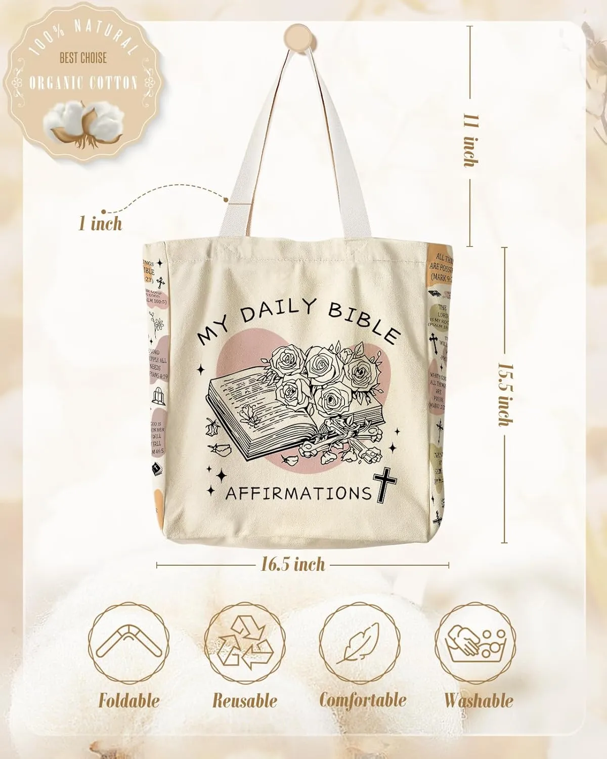 Large Canvas Tote Bag for Women - with Zipper and Inner Pocket Aesthetic Cute Shoulder Bag for Shopping Daily