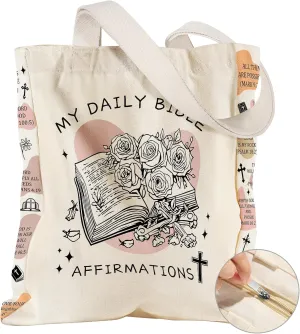 Large Canvas Tote Bag for Women - with Zipper and Inner Pocket Aesthetic Cute Shoulder Bag for Shopping Daily
