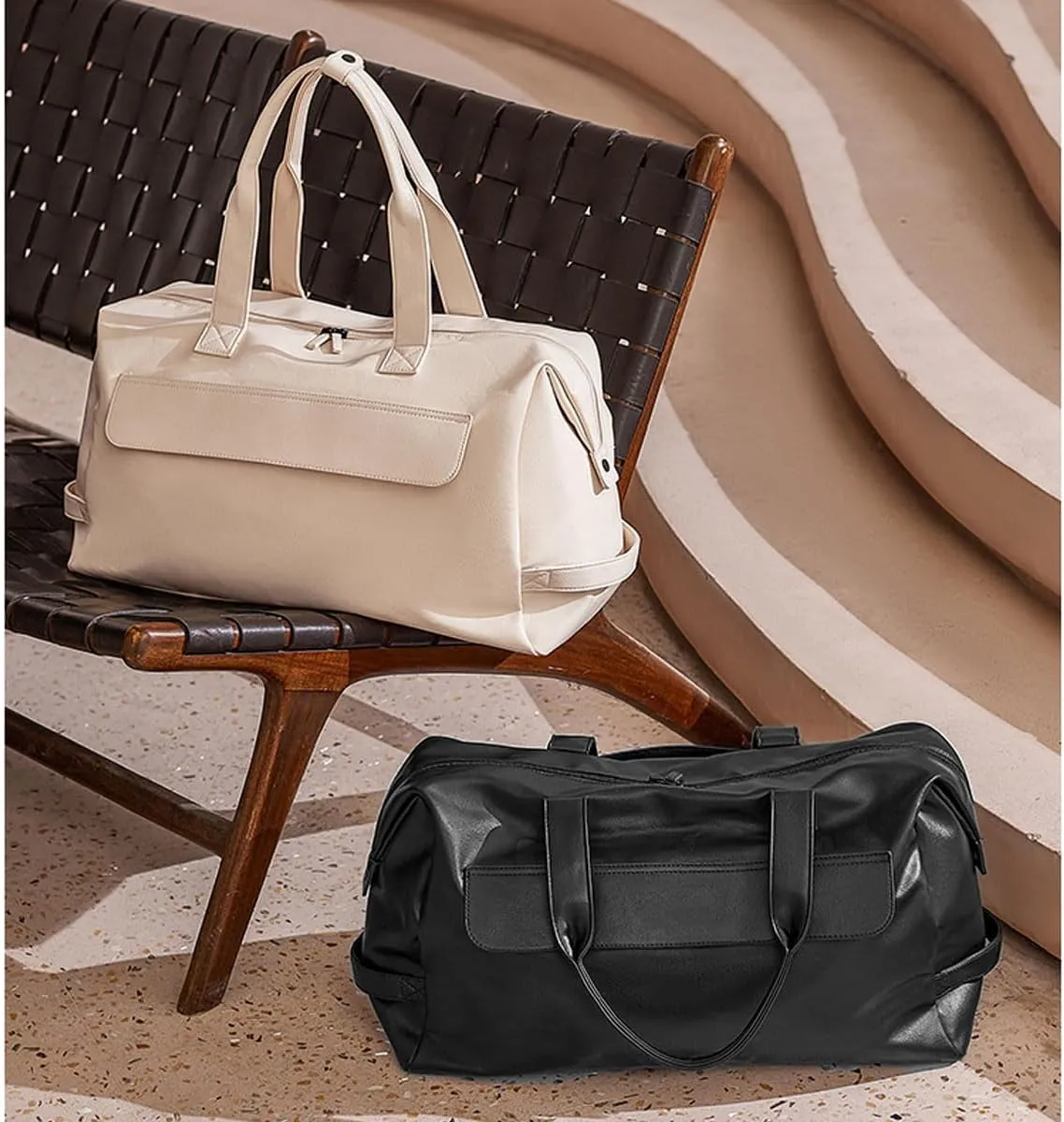Large Capacity Duffel Bag with Shoe Compartment and Adjustable Shoulder Straps, Men's and Women's Collapsible Travel Bag, Waterproof Duffel Bag (Apricot (no shoe compartment))