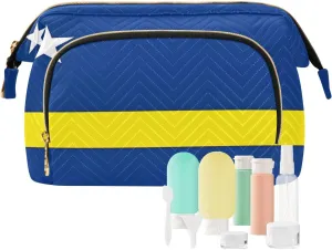 Large Capacity Makeup Bag Curacao Flag Rectangular National Wide-open Pouch Purse with 9-Piece Accessory Set, Purse for Toiletries Accessories Brushes